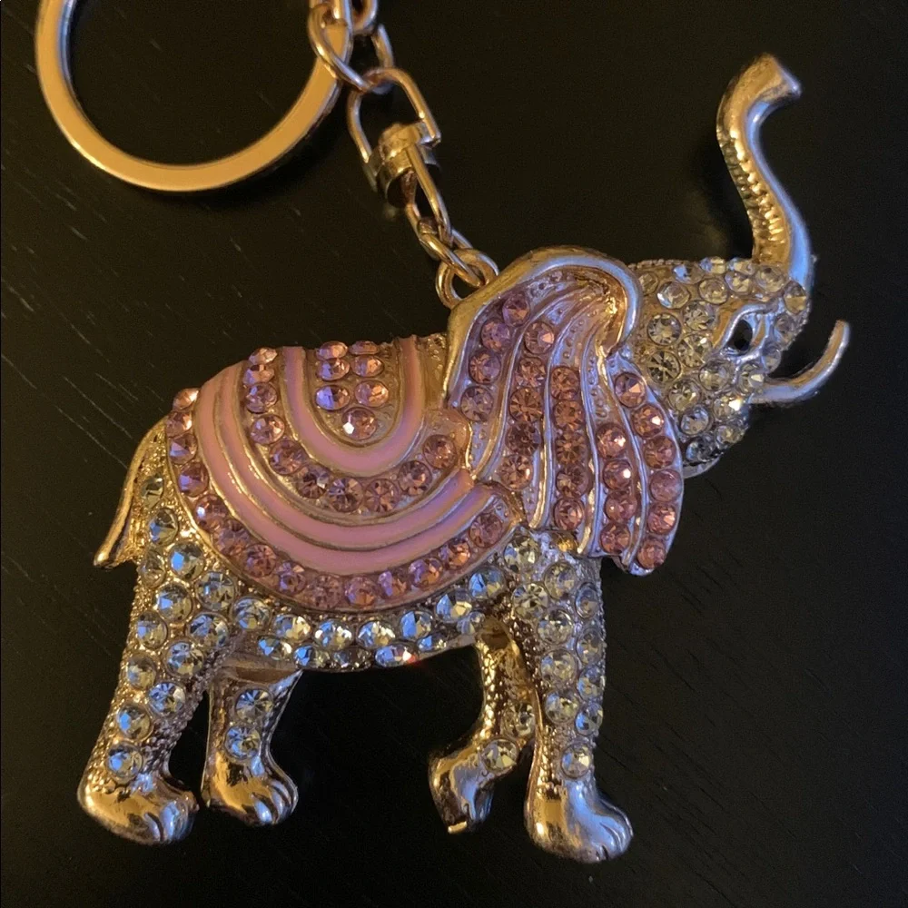Rhinestone Elephant Bag Charm / Keychain Pink - Picture 2 of 5